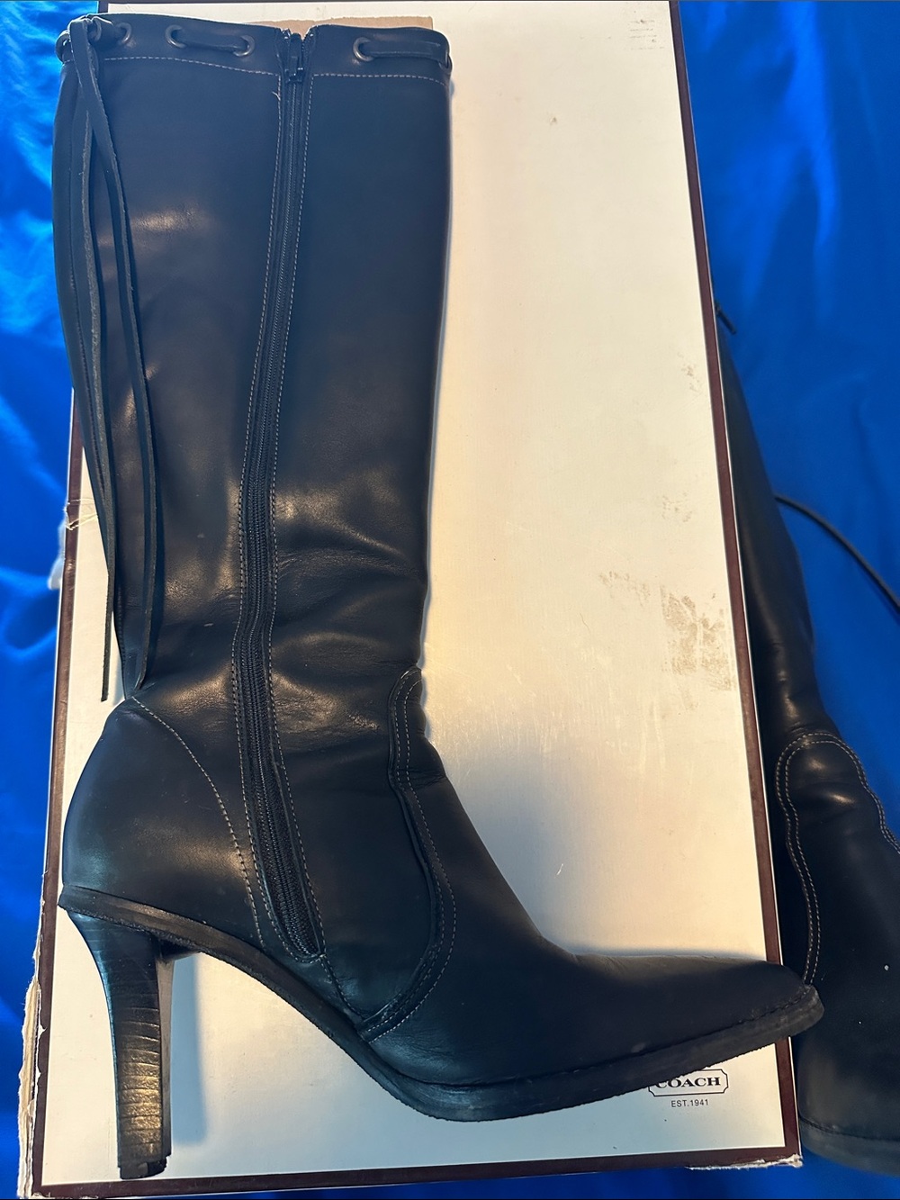 Coach Black Leather Knee-High Heeled Boots